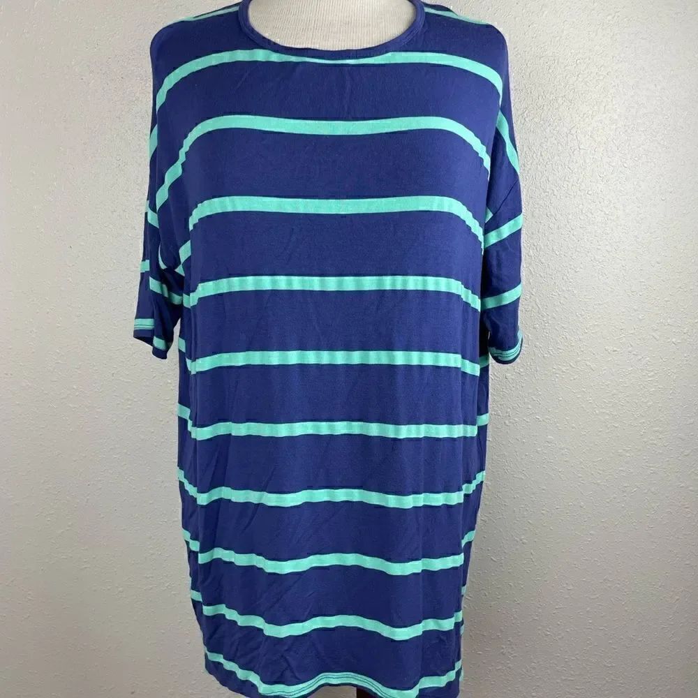 LulaRoe Long Blue Stripe T-Shirt Size XXS EUC